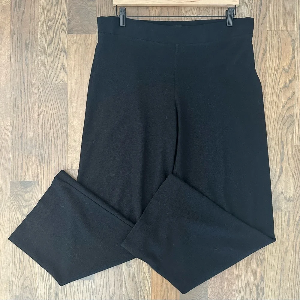 SOLD Eileen Fisher 100% Wool Boucle Knit High Waist Straight Leg Pant Black M - Picture 5 of 9